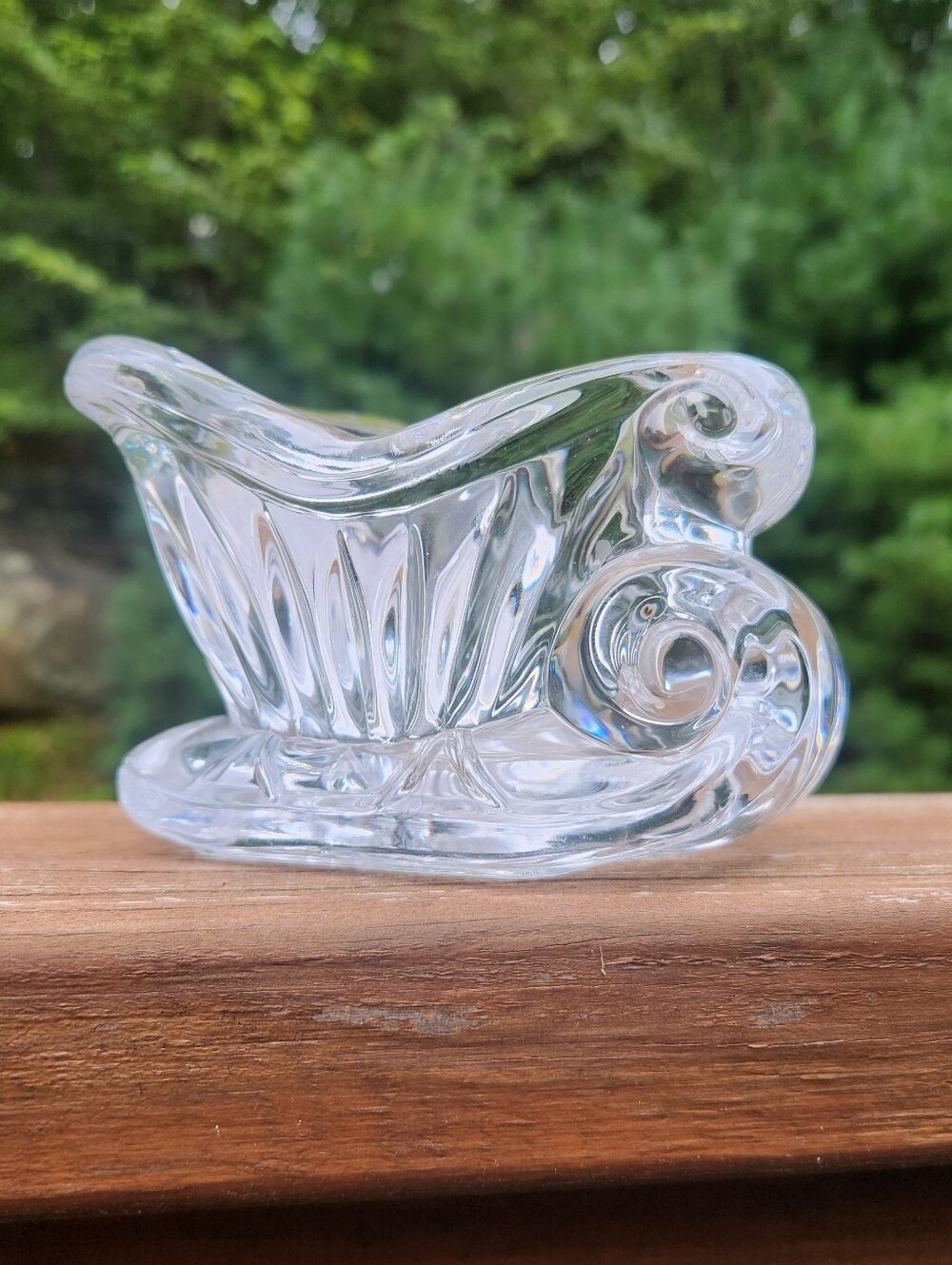 Vintage 24% Lead Crystal Sleigh Candy Dish By International Silver Company